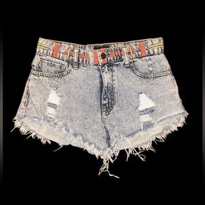Neon Barbie Festival Denim Cutoff Shorts - Size Medium
